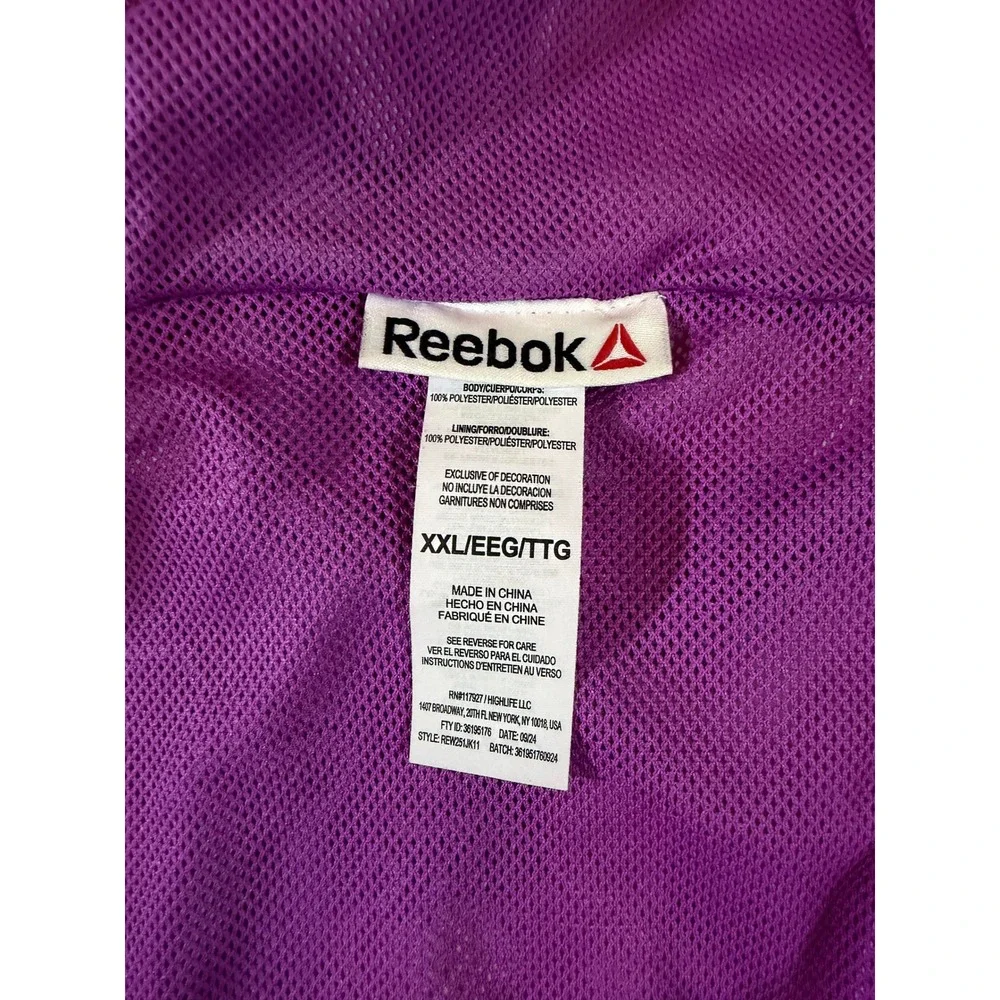 Reebok Womens XXL Windbreaker Jacket Purple Teal Abstract Camo Hooded Full Zip‎